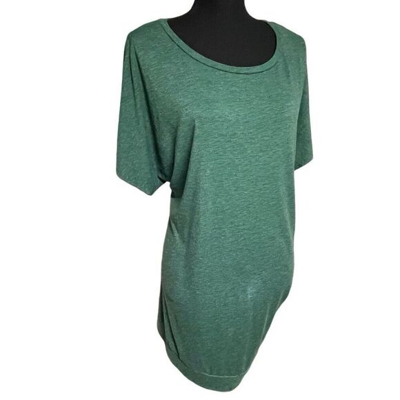 Heathered Hunter Green Short Sleeve Dolman Button Side Top - Picture 1 of 6